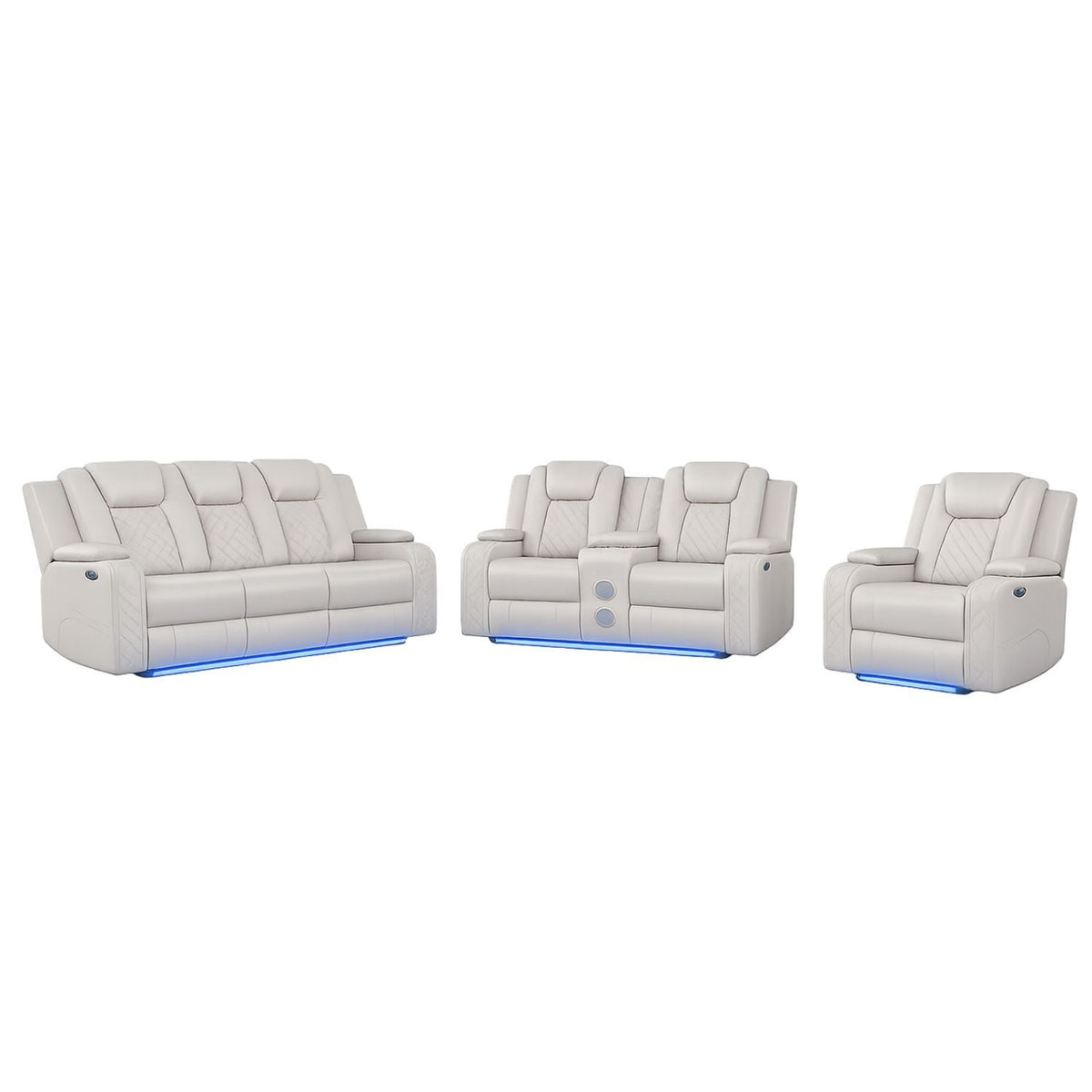 Beige Vegan Leather Power Reclining 3-Piece Living Room Set