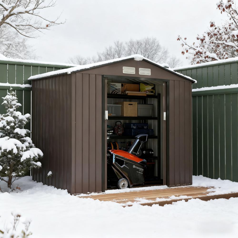Brown Metal Storage Shed, 4.3x7 ft