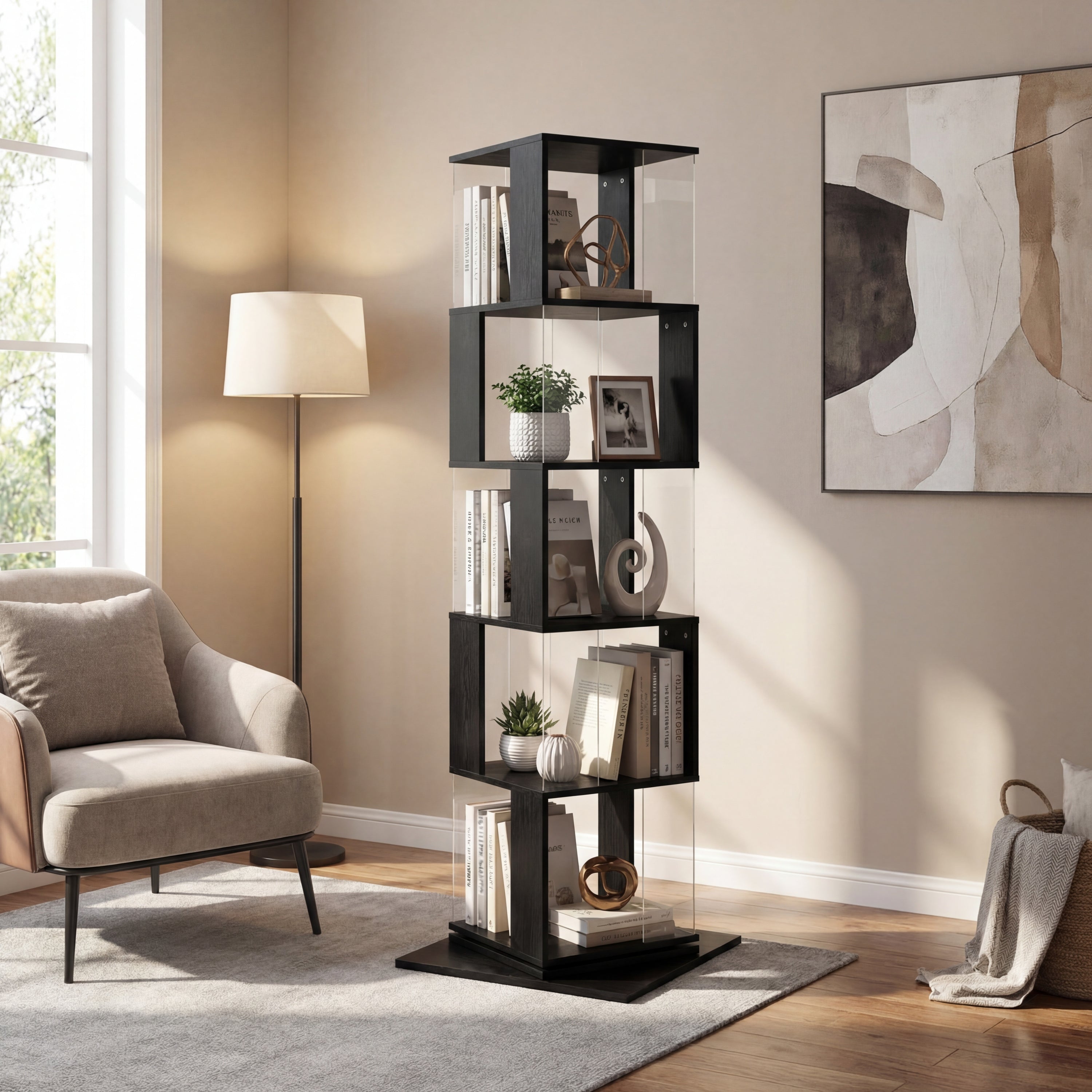 Modern Bookcase, 19.7 in, Black