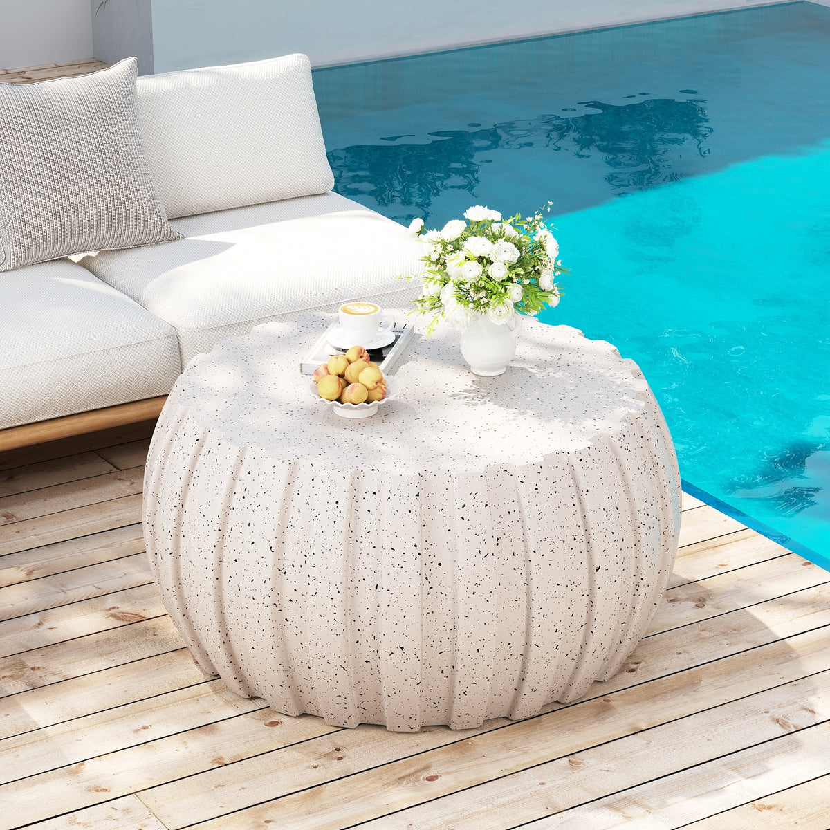 White Concrete Outdoor Coffee Table, 35.4 in Wide