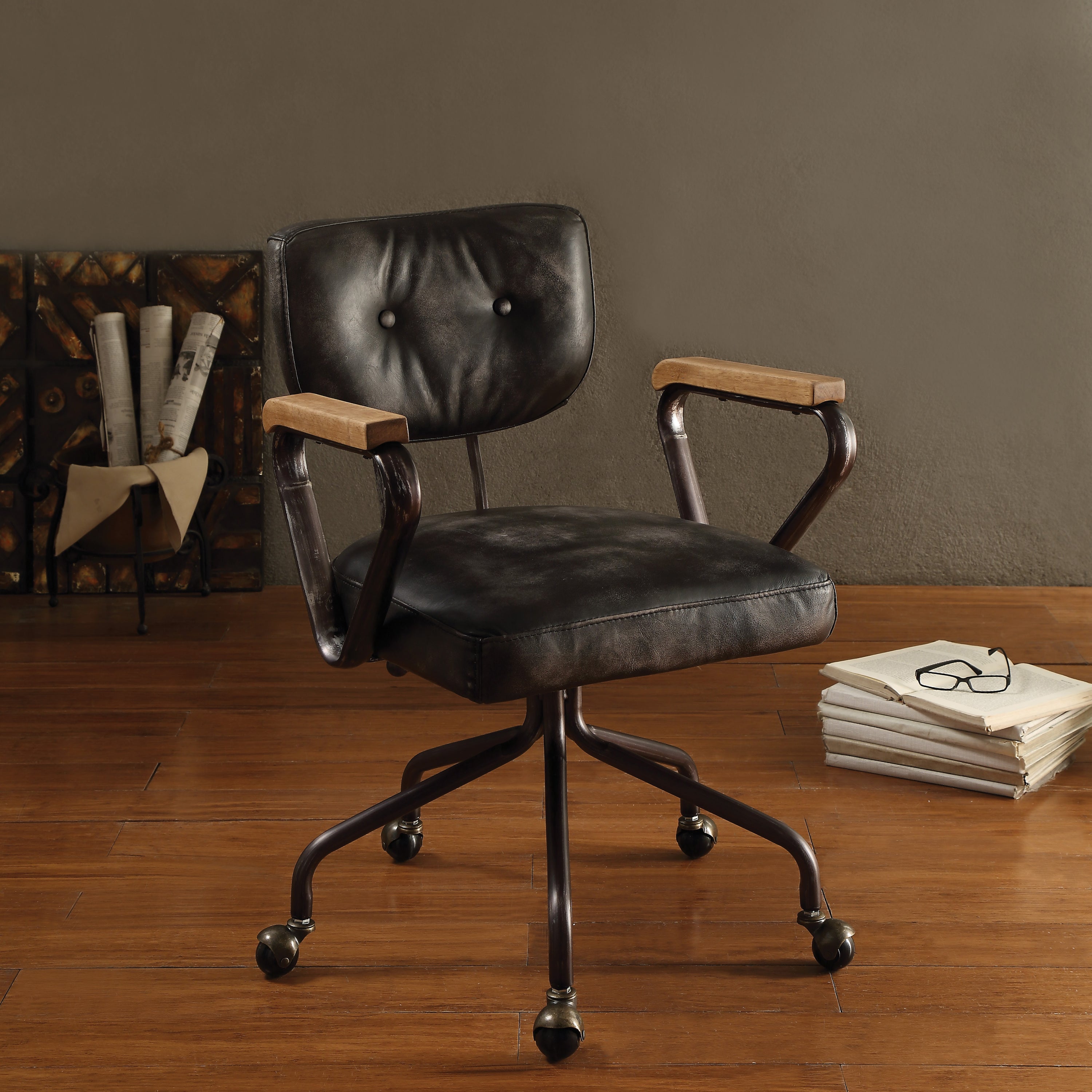 Vintage Office Chair, 25.5 in, Black