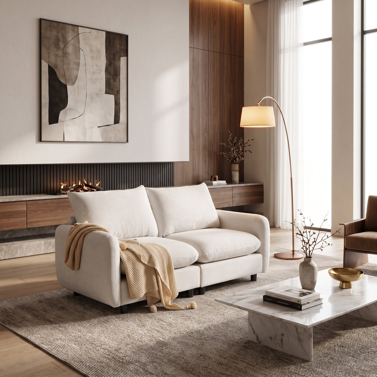 White Modular Sectional Couch, 69 in Wide