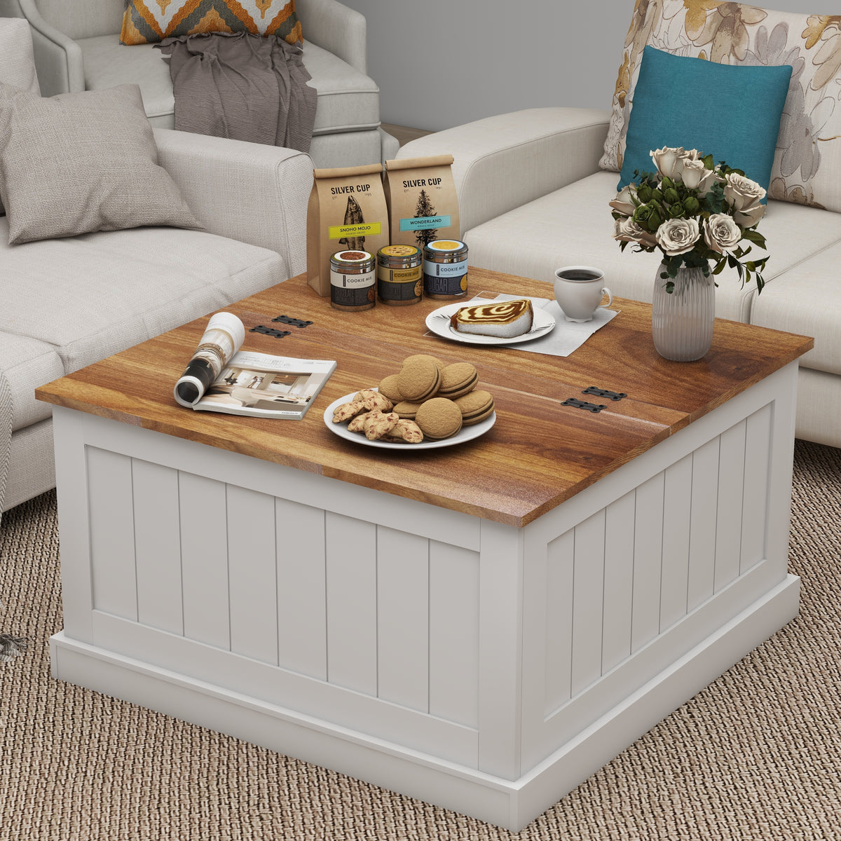 White Square Lift-Top Coffee Table, 31.5 in