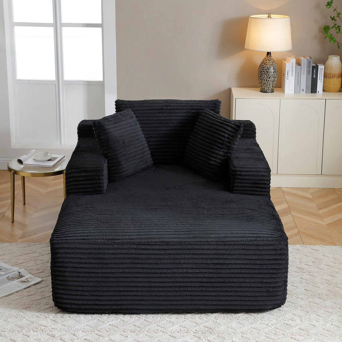 Black Corduroy Chaise Lounge Chair
