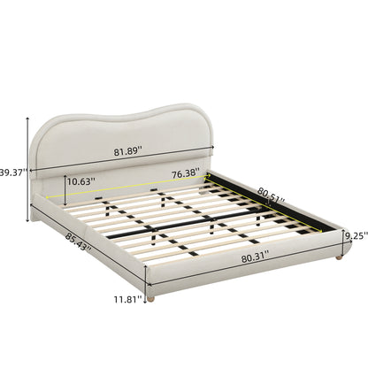 Line drawing of king platform bed dimensions, headboard and frame measurements