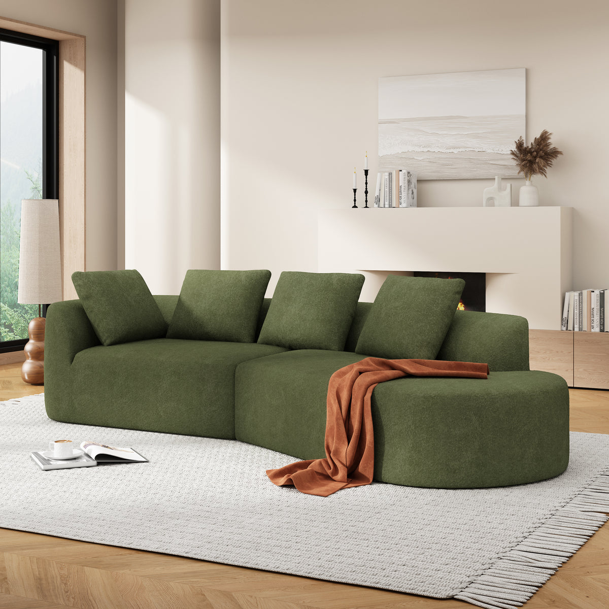 Green Sectional Couch, No Assembly, 116 in Wide