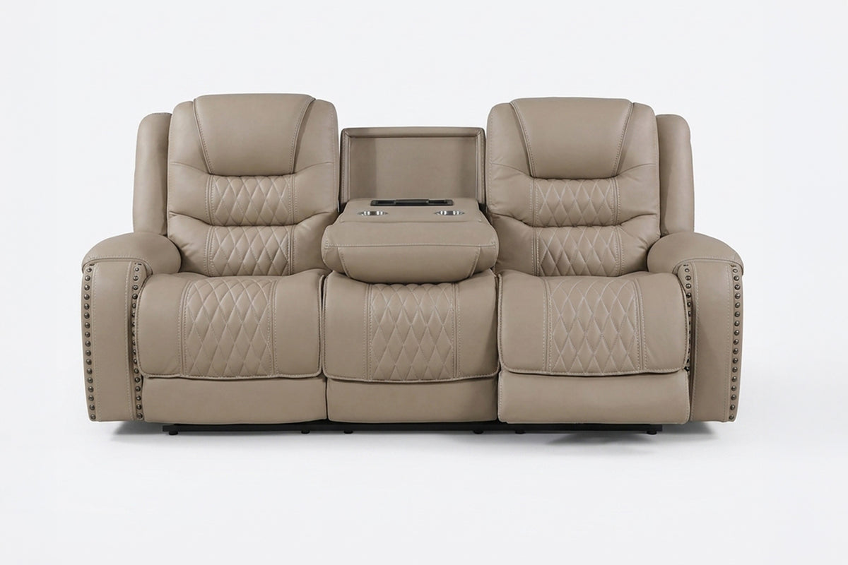 Brown Top Grain Leather Power Reclining Sofa, USB Charging, 90 in Wide