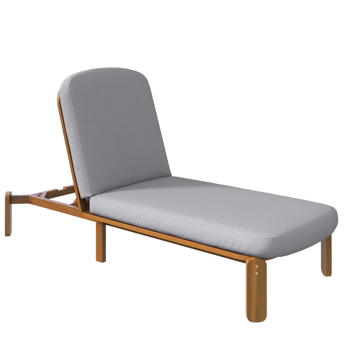 Gray Solid Wood Adjustable Outdoor Chaise Lounge with Cushions