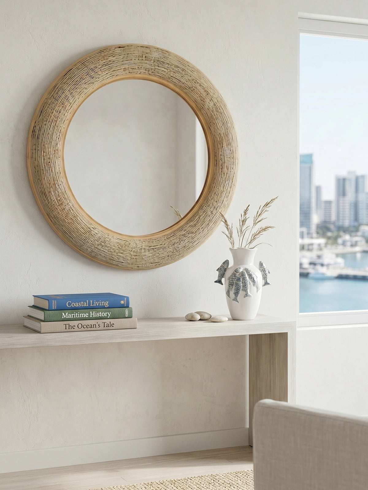 Woven Frame Mirror, 35.5 in, Wide Brown Weave