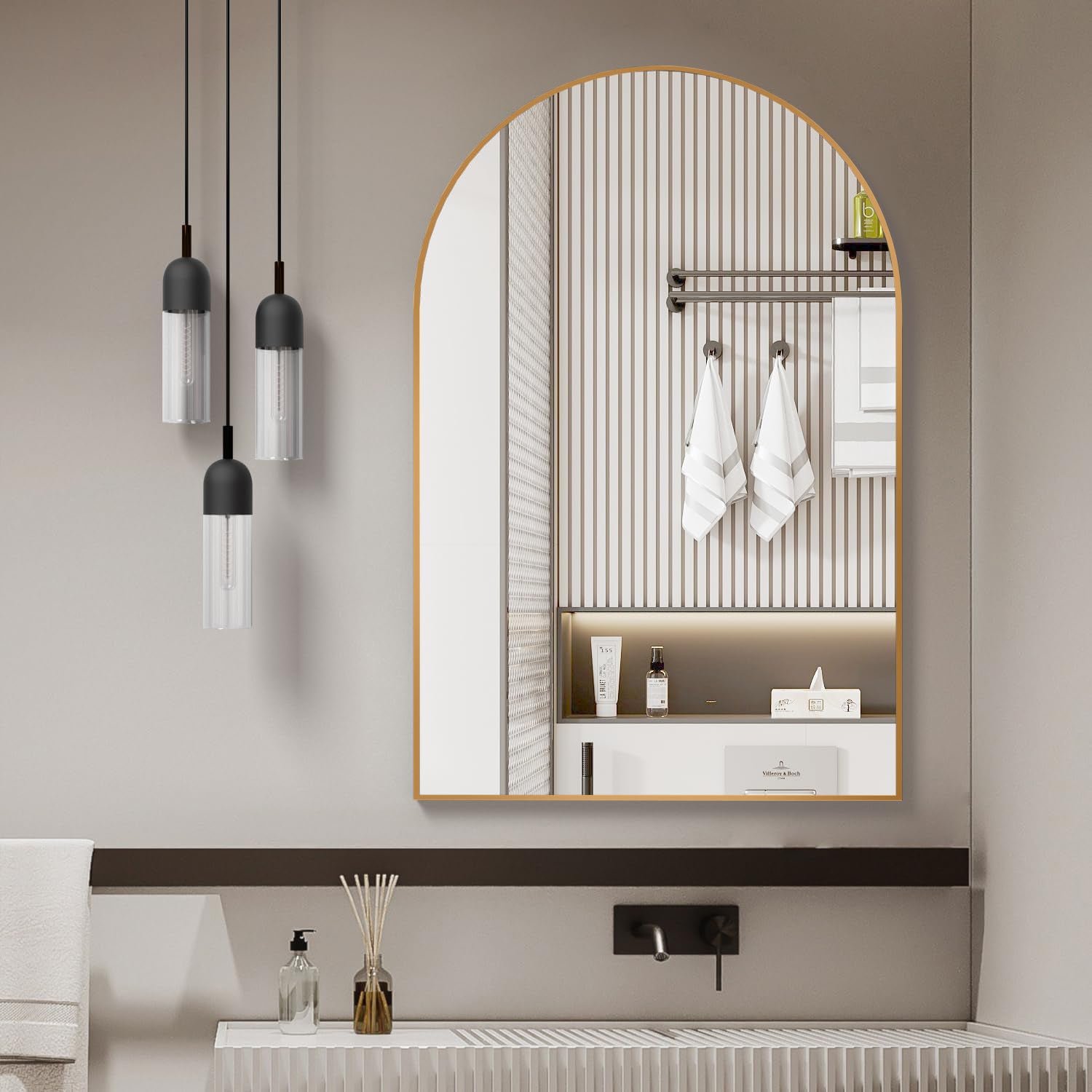 24x32 Arched Mirror, Gold Aluminum Frame