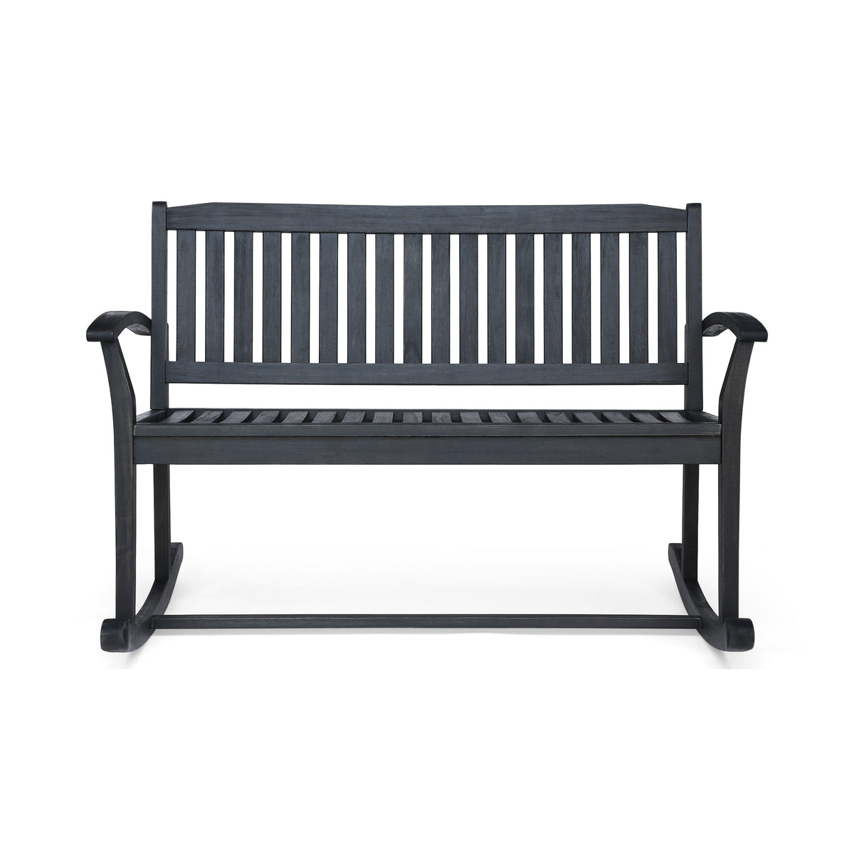 Dark Gray Solid Wood Rocking Outdoor Loveseat, 49.5 in Wide