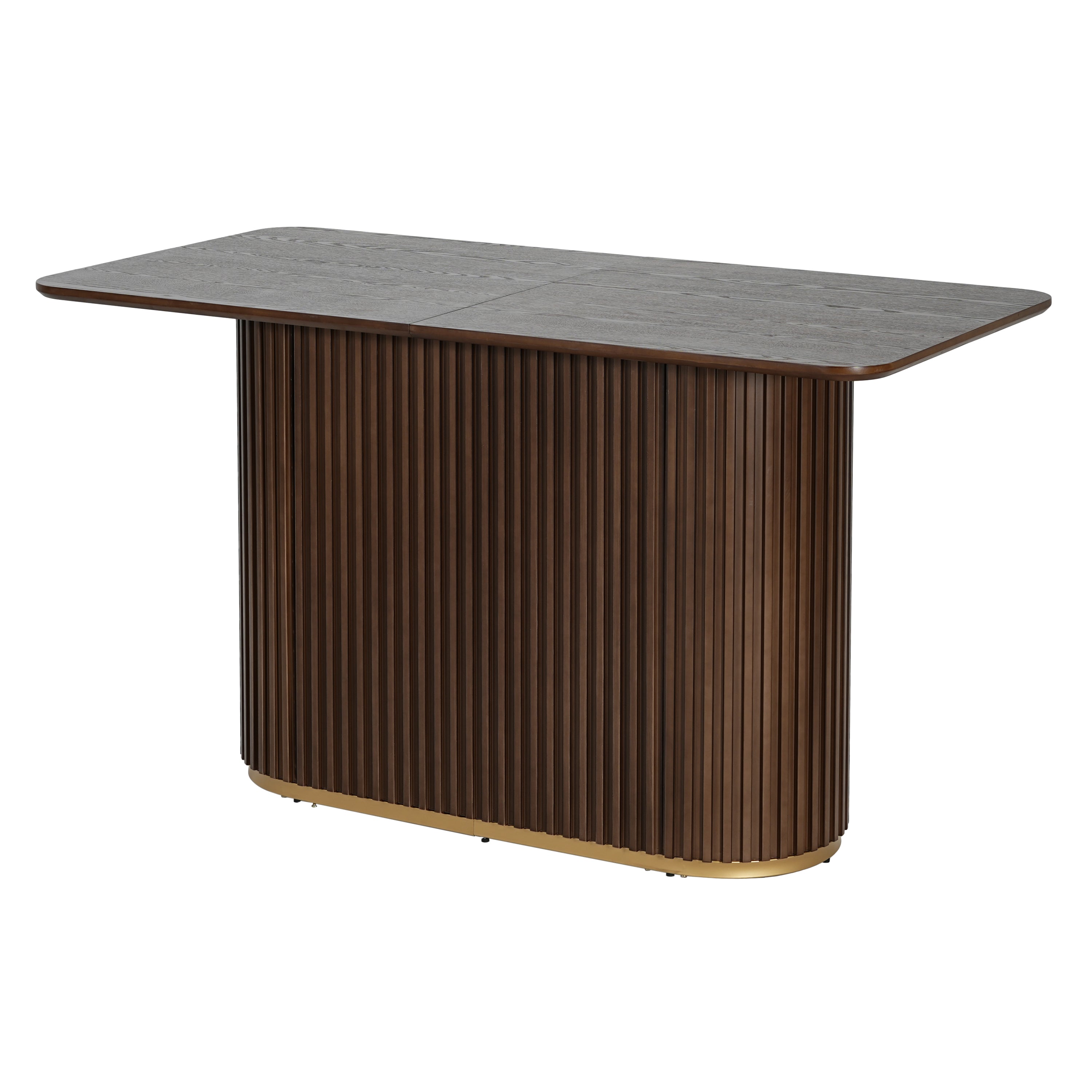 Counter Table, Walnut Reeded Pedestal Table with Gold Base