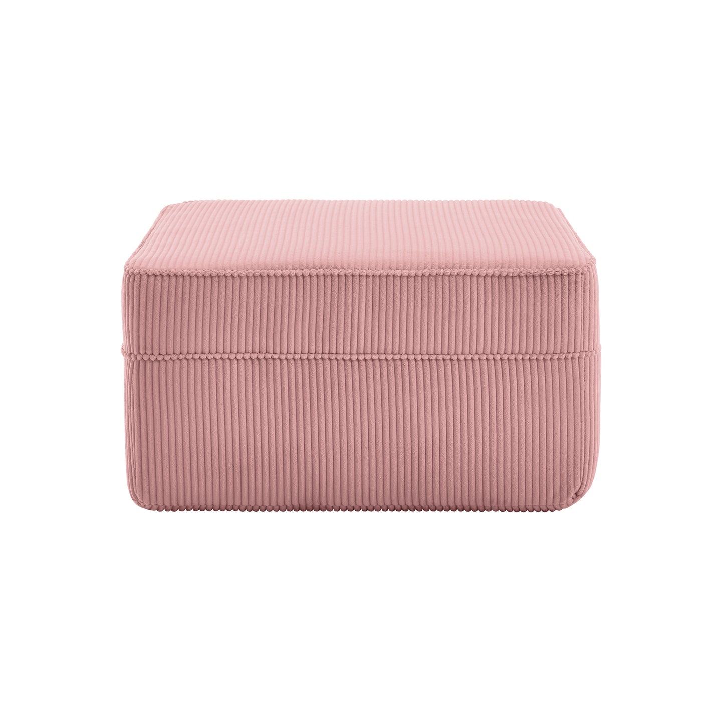 studio shot of the boneless ottoman from the boneless couch as a standalone product showing the corduory upholstery. 