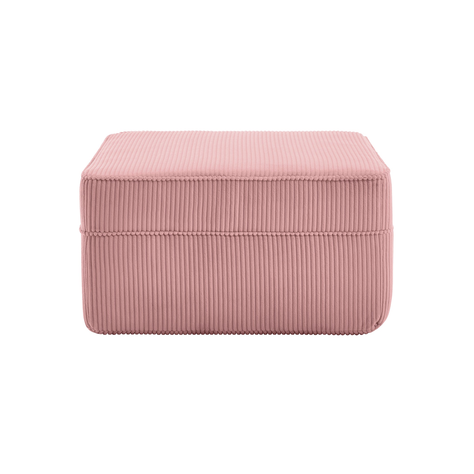 studio shot of the boneless ottoman from the boneless couch as a standalone product showing the corduory upholstery. 