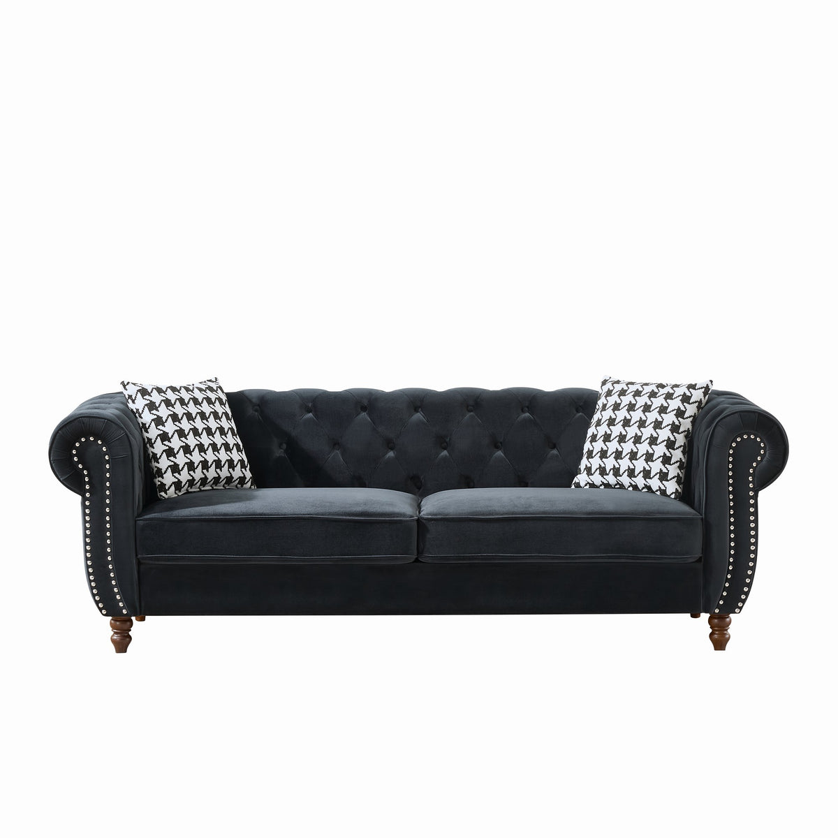 Black Velvet 3-Seat Chesterfield Sofa, 87 in Wide