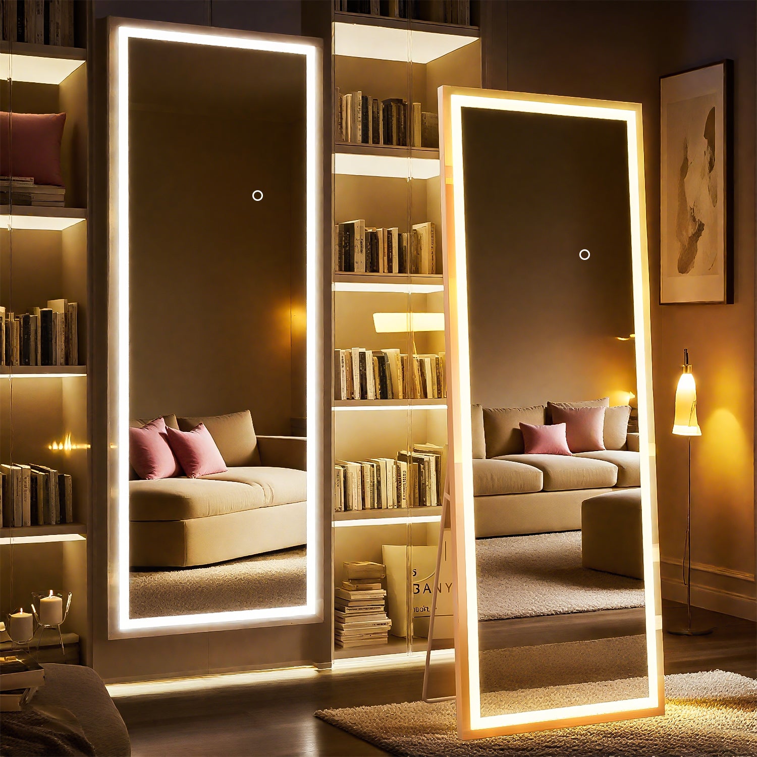 Full Length Mirror with Dimmable Lights, 75 x 28 Inch, White