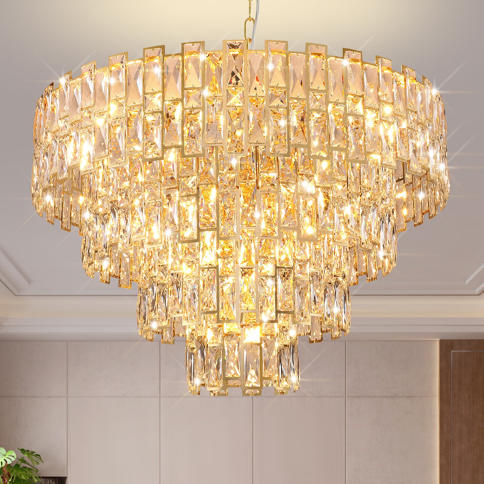 Chandelier, 21-Light K9 Crystal Fixture, Gold