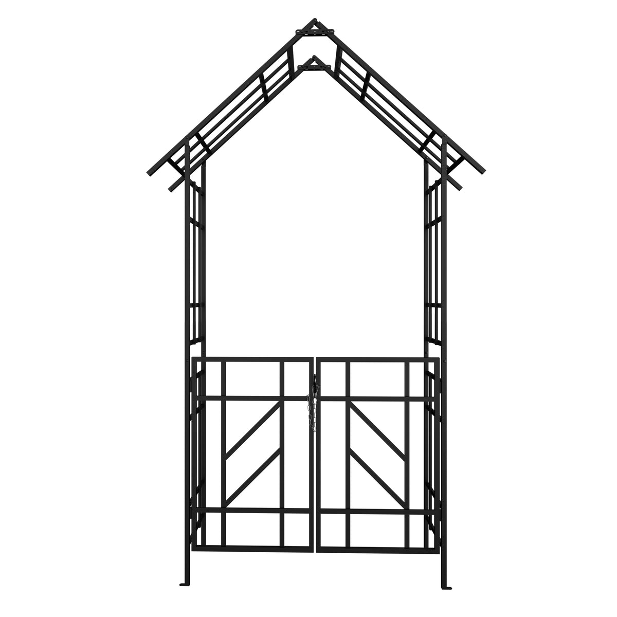 Black Metal Garden Arbor, with Gate, 97.2 in Tall, 58.1 in Wide