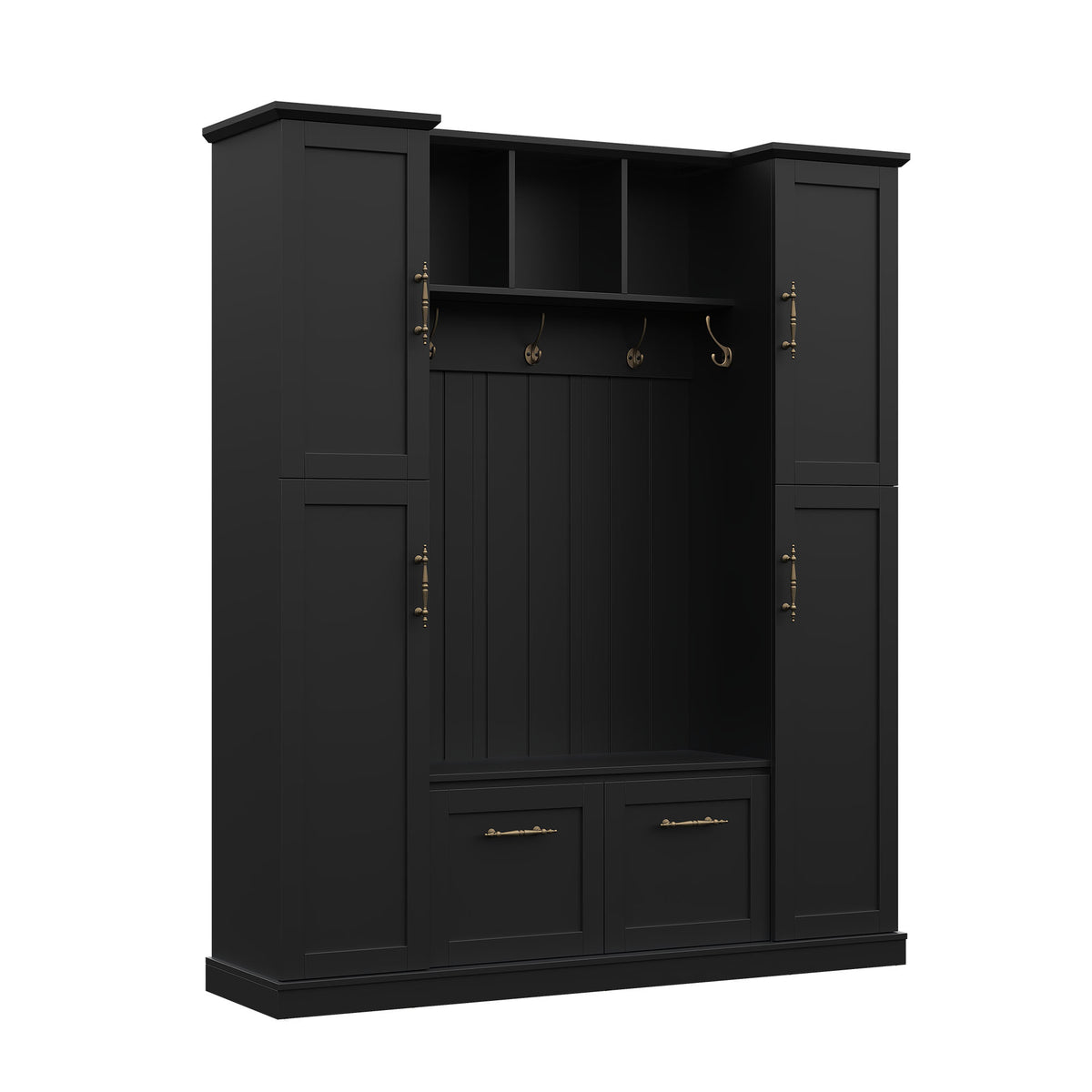 Black Hall Tree with Bench, 60 in Wide