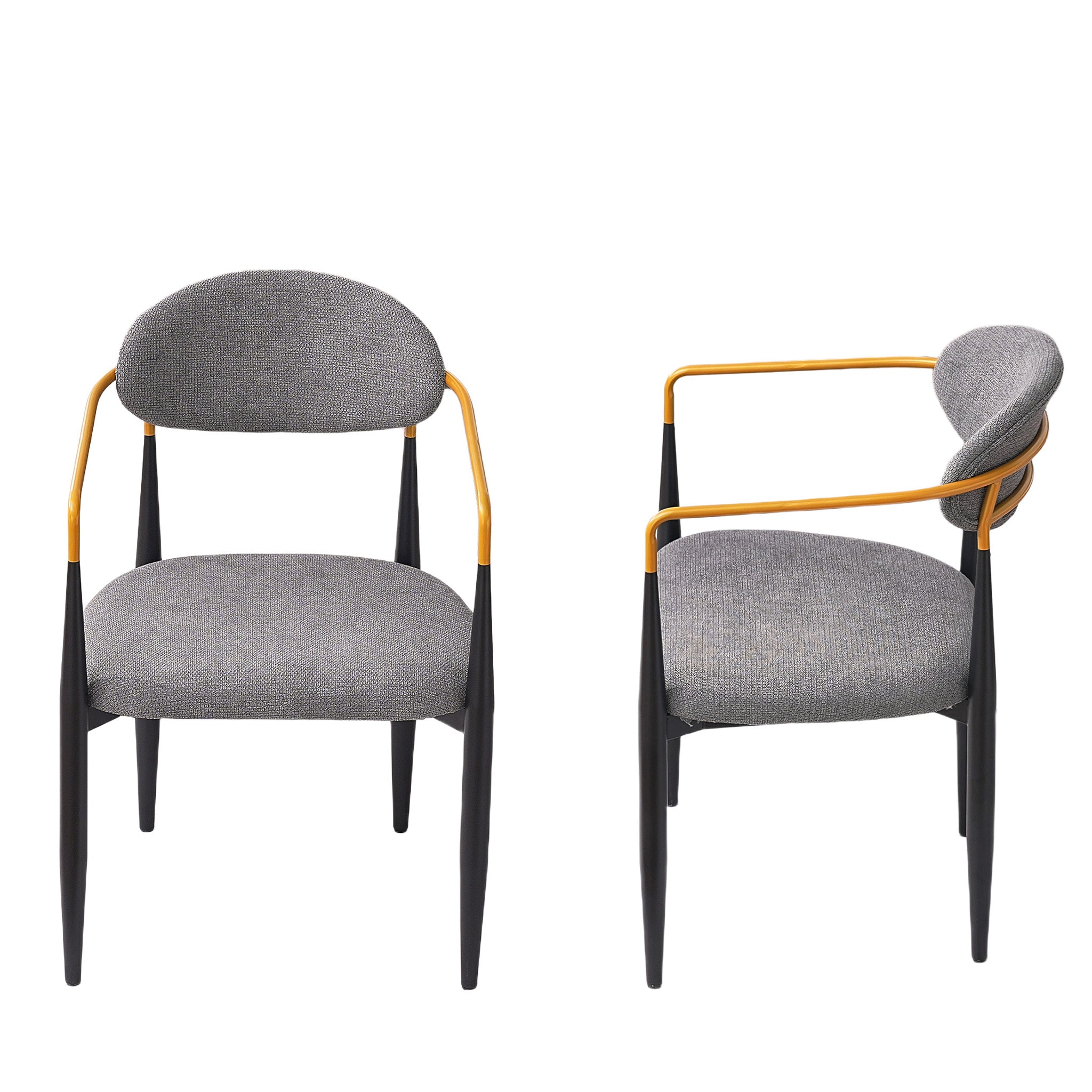 Modern Dining Arm Chairs Set of 2, Grey Fabric, Gold Accents