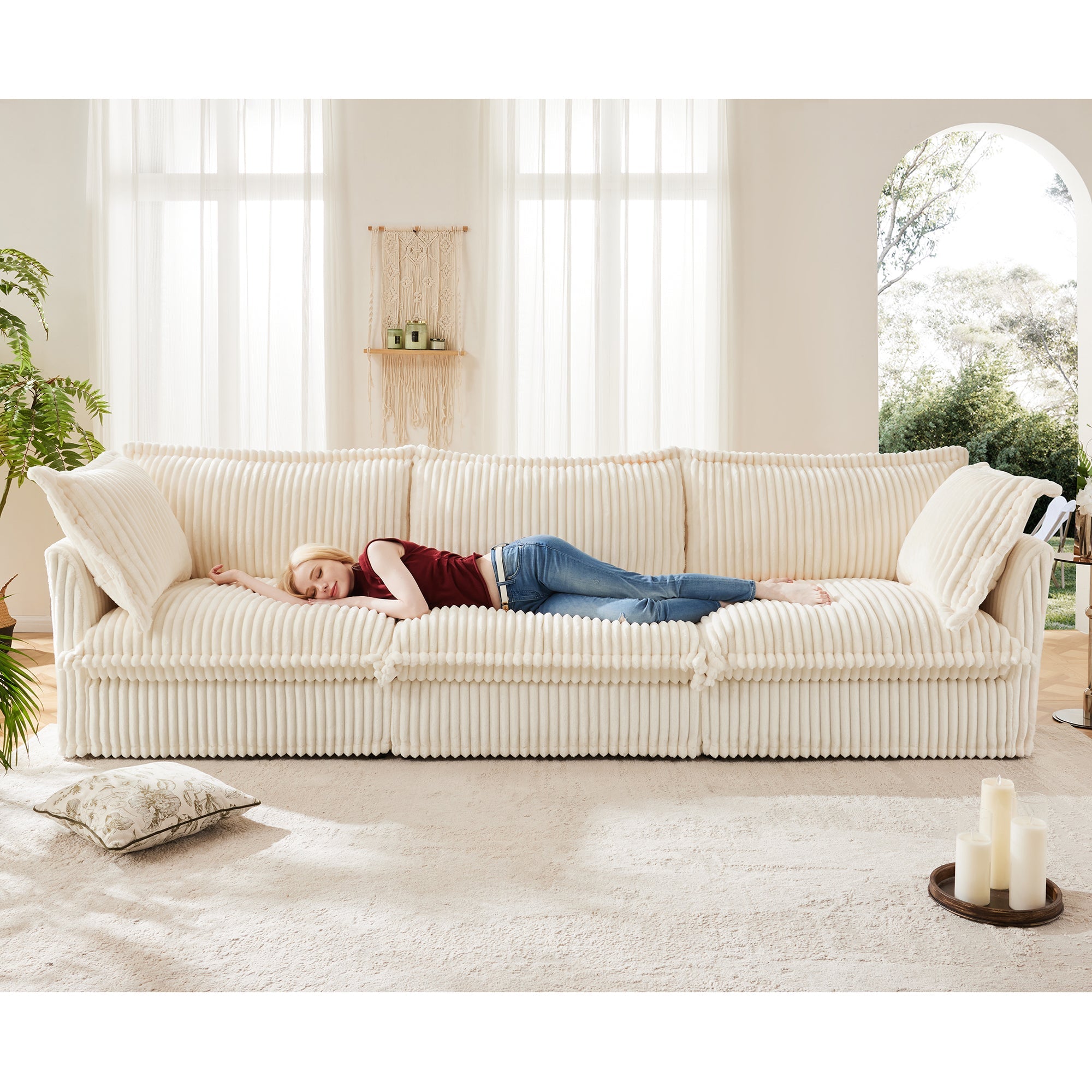 Fluffy 3-Seat Modular Sofa in Corduroy Cream #OttOnly_2 #Fabric_Corduroy Cream