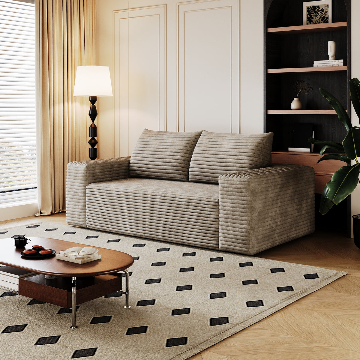 Camel Corduroy 2-Seat Couch, No Assembly, 63 in Wide