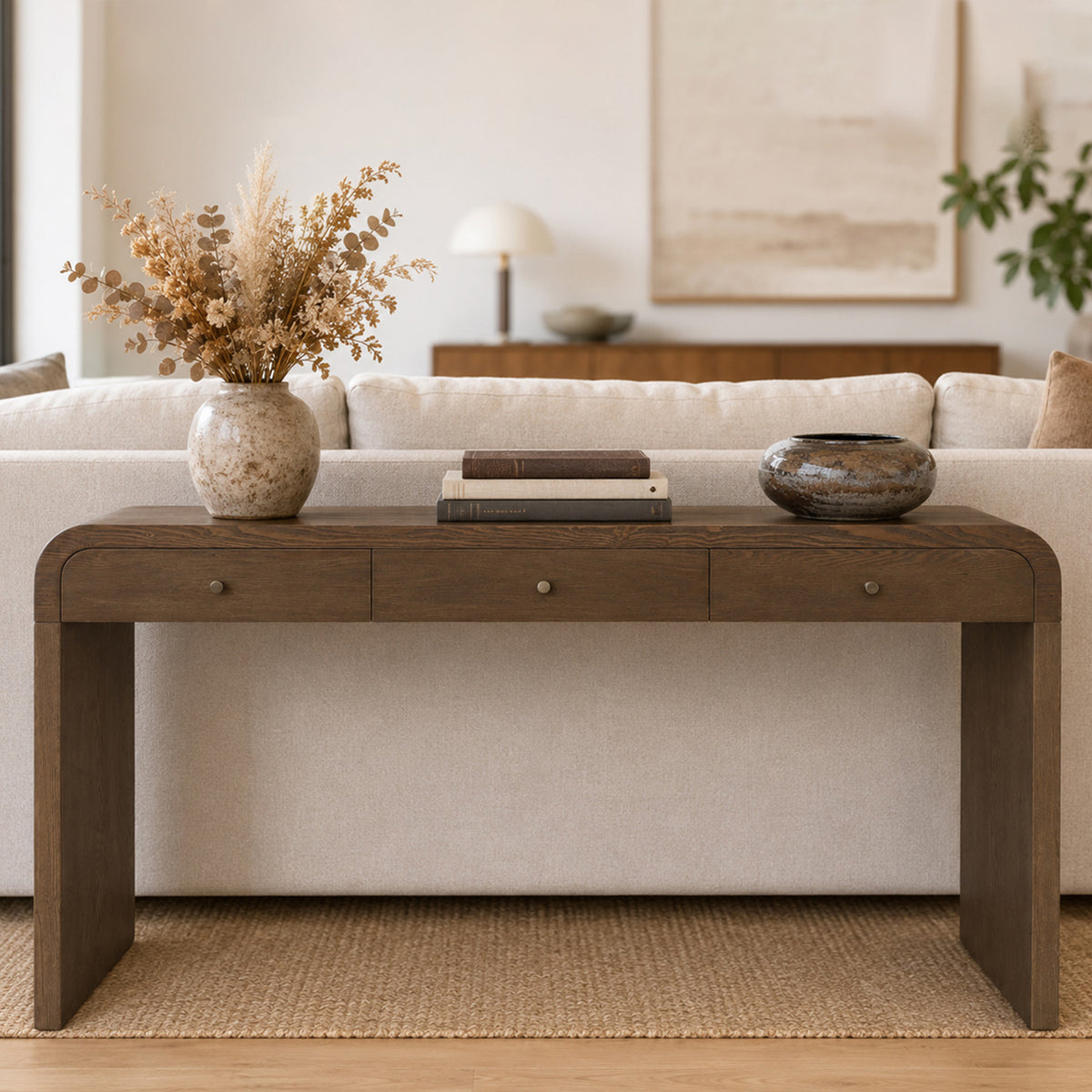 Blue Entryway Console Table, 3 Drawers, 59 in Wide