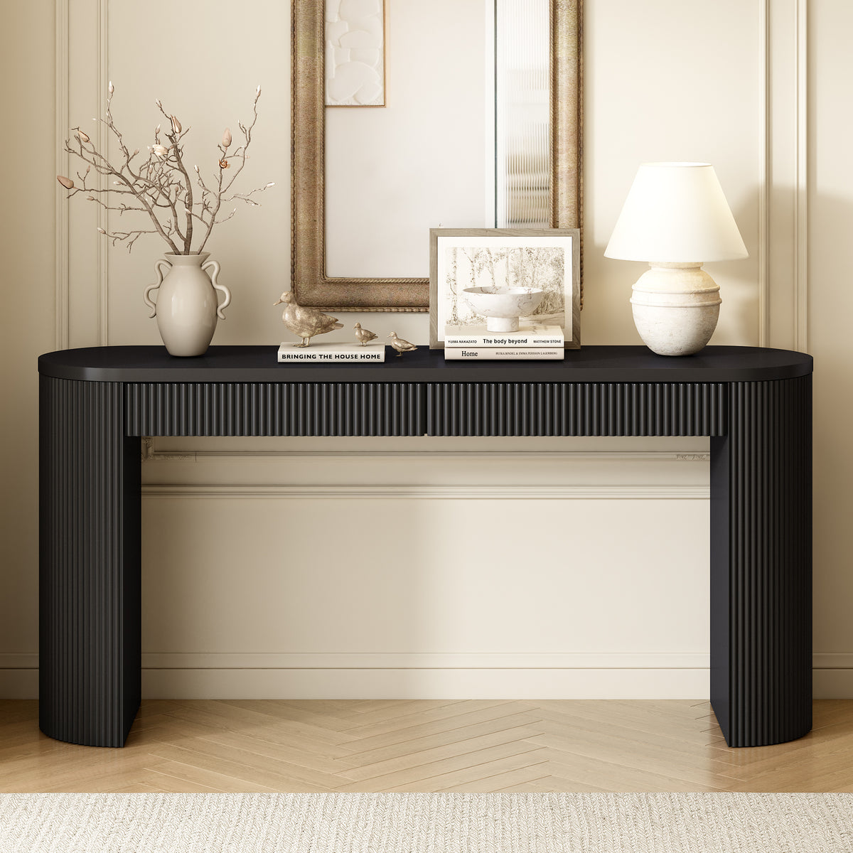 Black Entryway Console Table with Storage, 58.3 in Wide