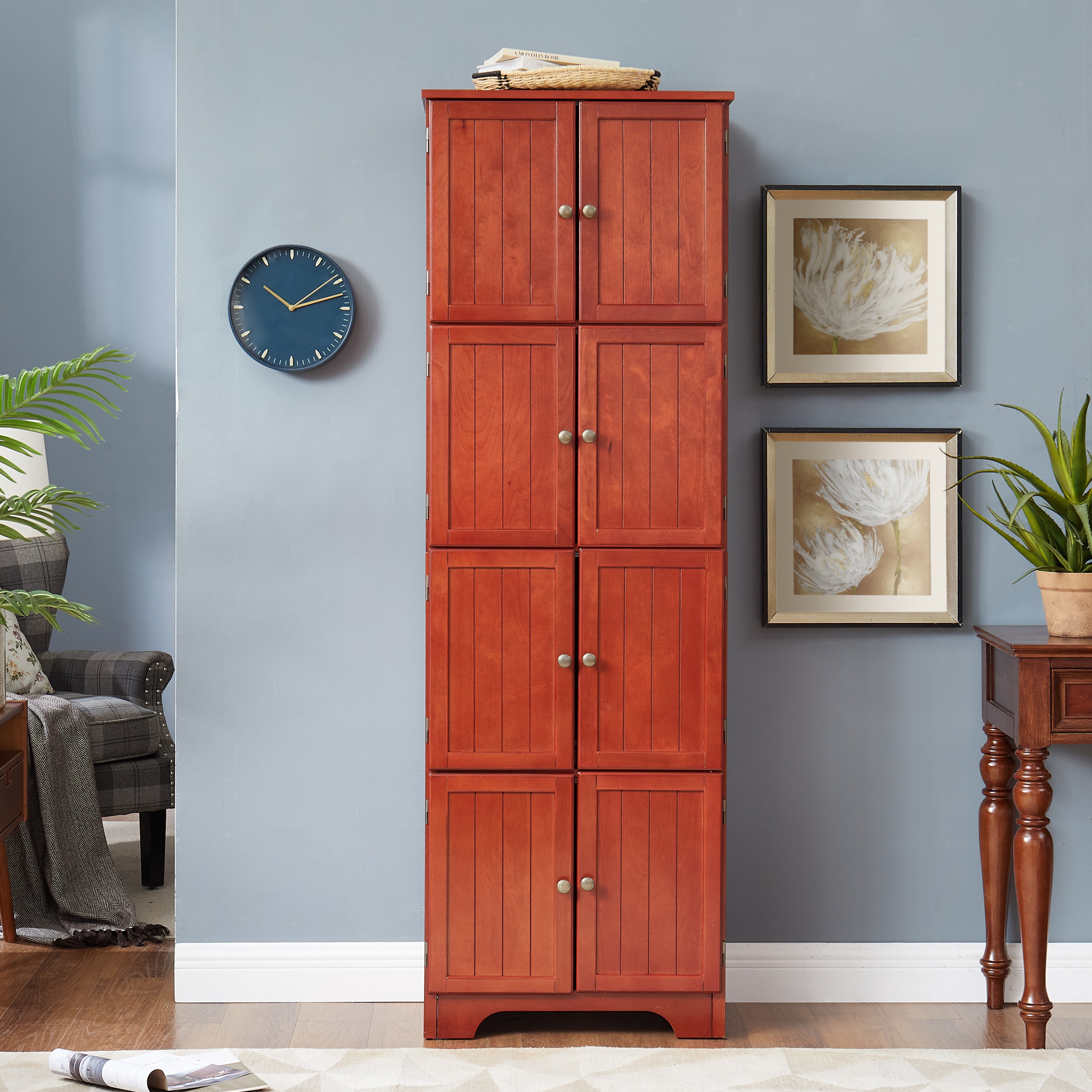 Storage Cabinet with Doors, Cupboard, 23.8 in, Cherry