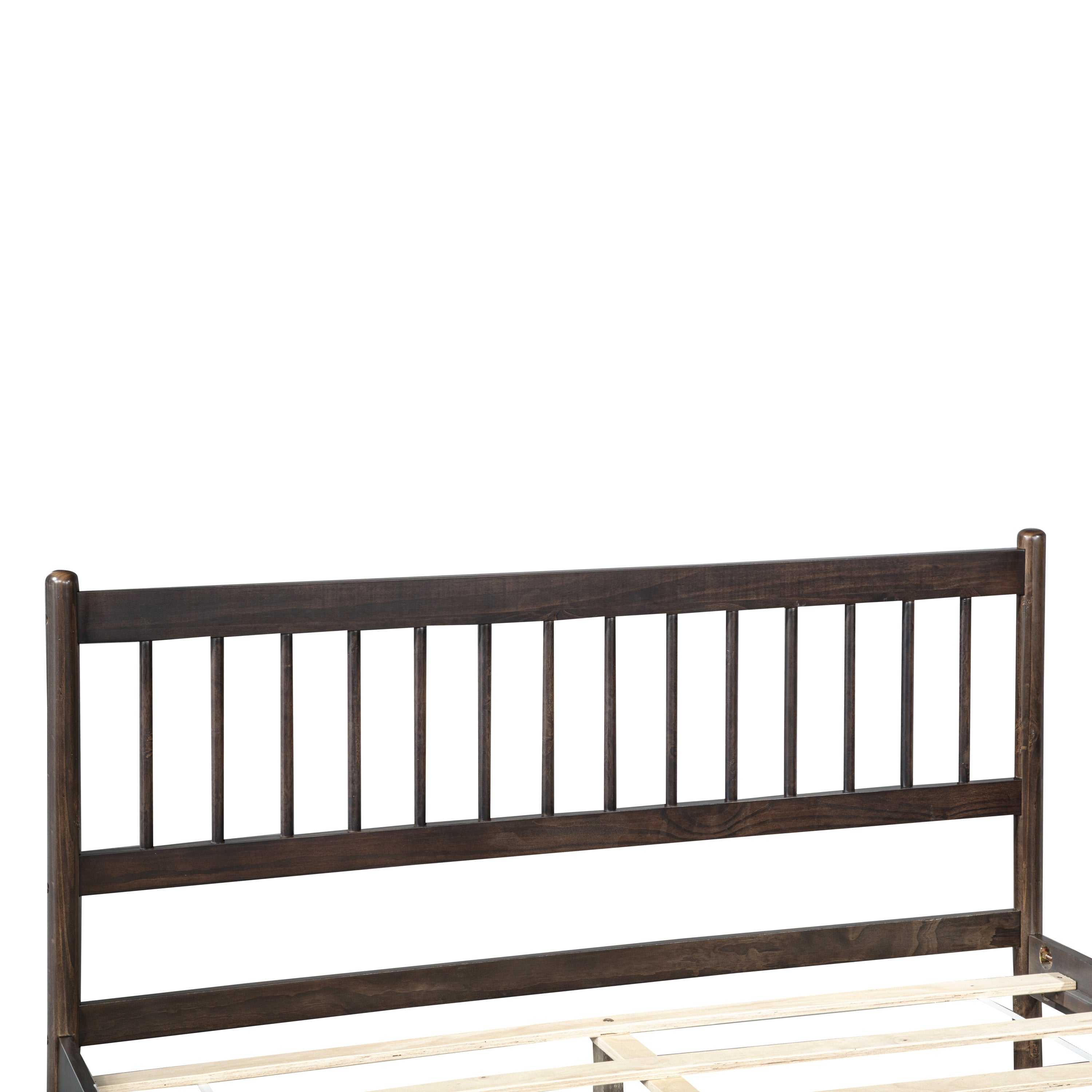 Front studio close-up of the brown Windsor headboard spindles and top rail #Color_Brown