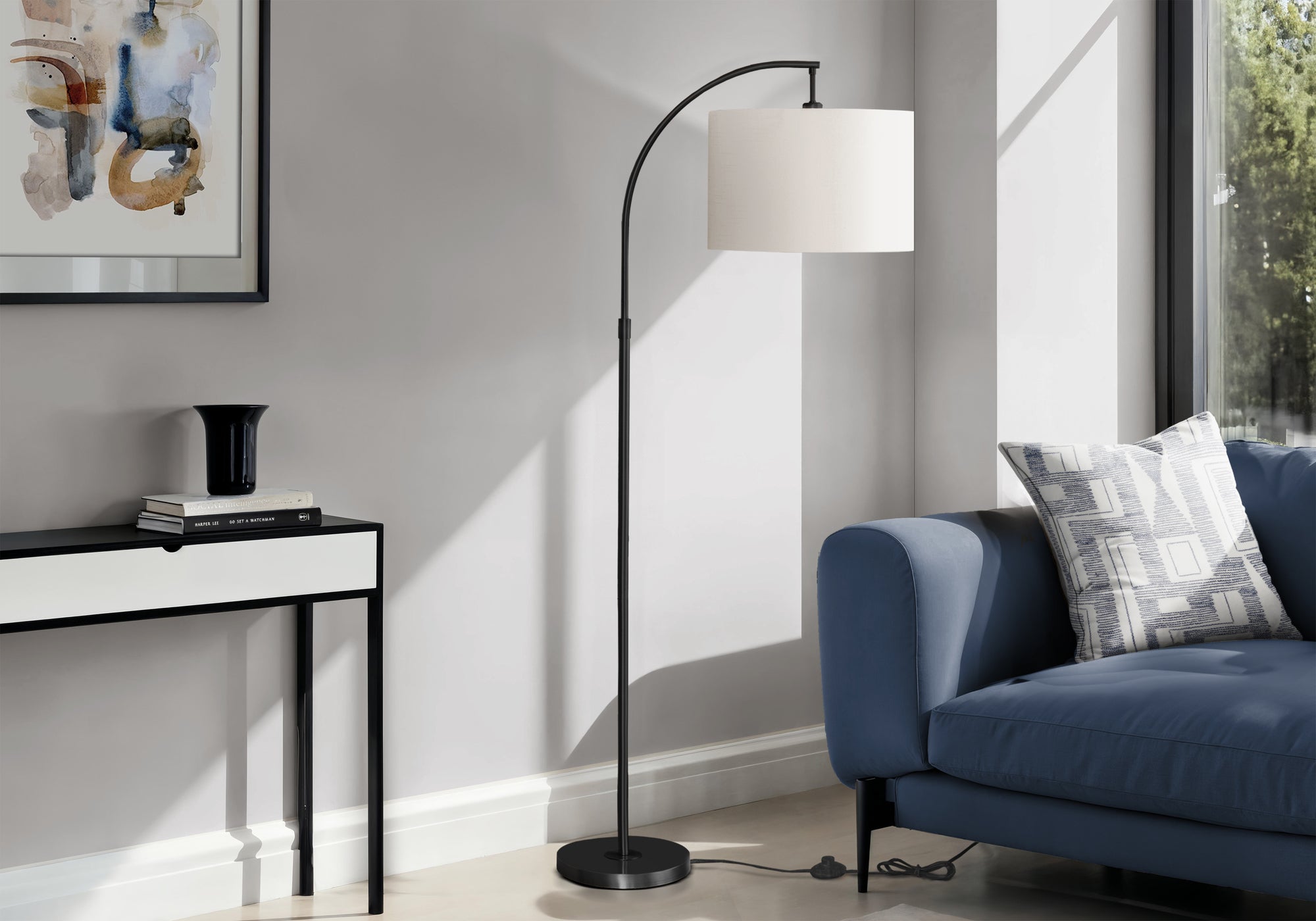 Floor Lamp with Foot Switch, Metal Base, Black