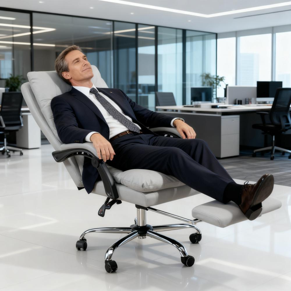 Massage Lumbar Support Office Chair, 266 lb Capacity, Grey