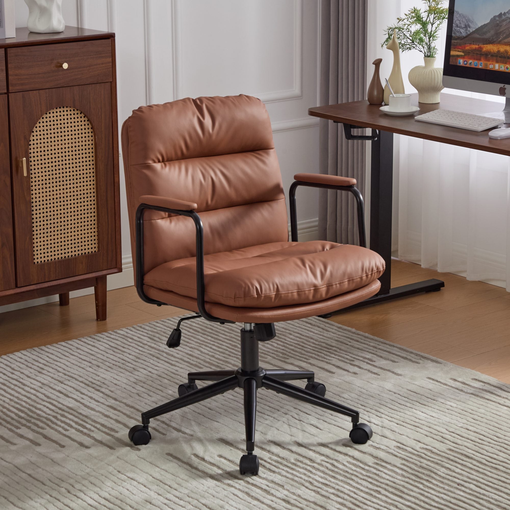 Ergonomic Rolling Office Chair, 26.4 in, Brown