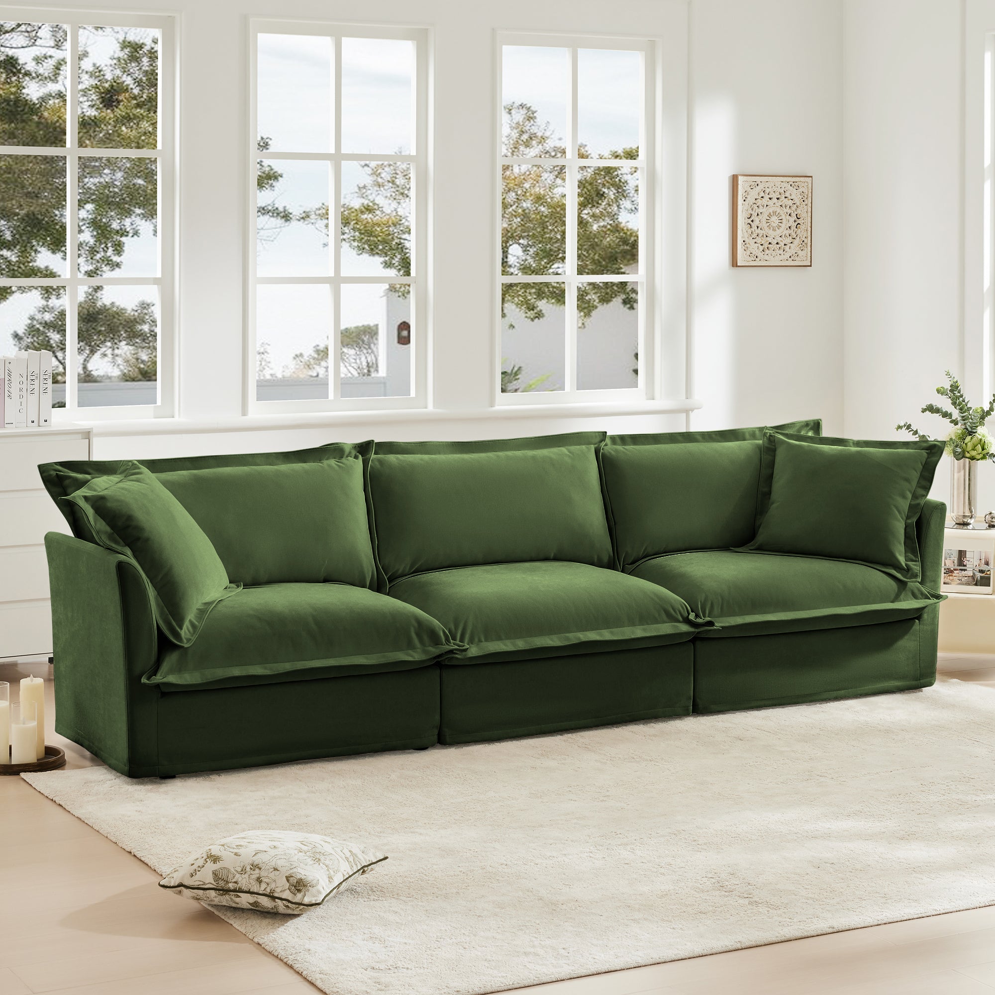 Fluffy 3-Seat Modular Sofa in Chenille Olive #OttOnly_0 #Fabric_Chenille Olive