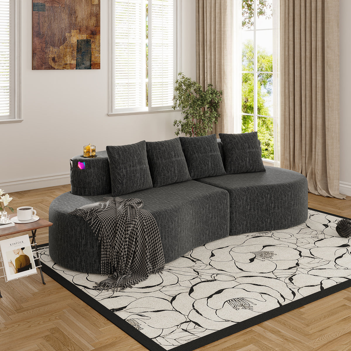 Dark Gray Chenille Modular Sectional Couch, No Assembly, 94.5 in Wide