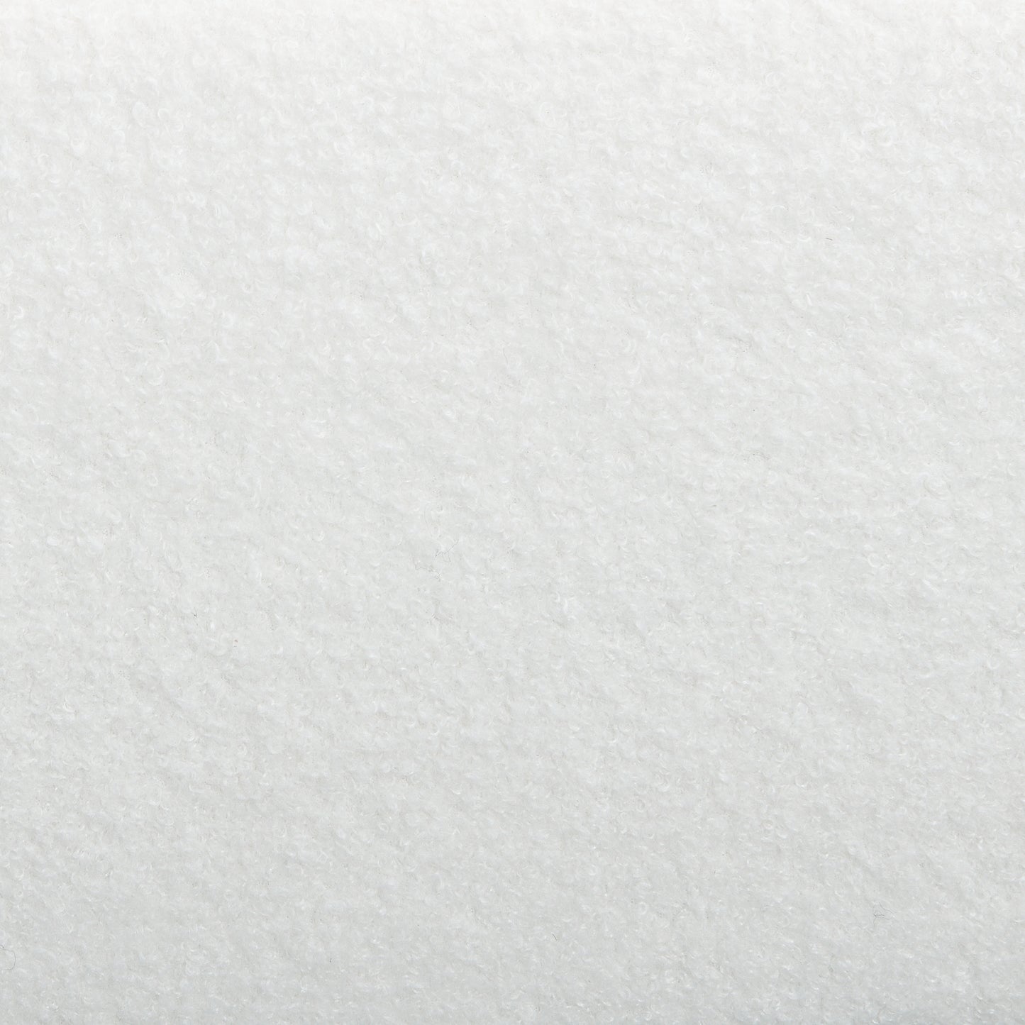 Close-up of white bouclé fabric texture on king bed frame