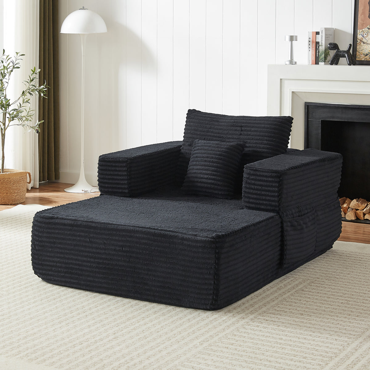 Black Corduroy Accent Chair with Storage