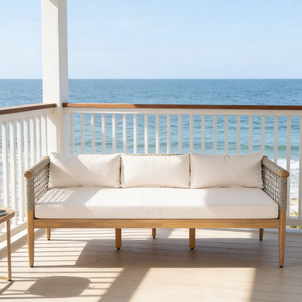 Teak Finish Solid Wood Outdoor Sofa, 75 in Wide