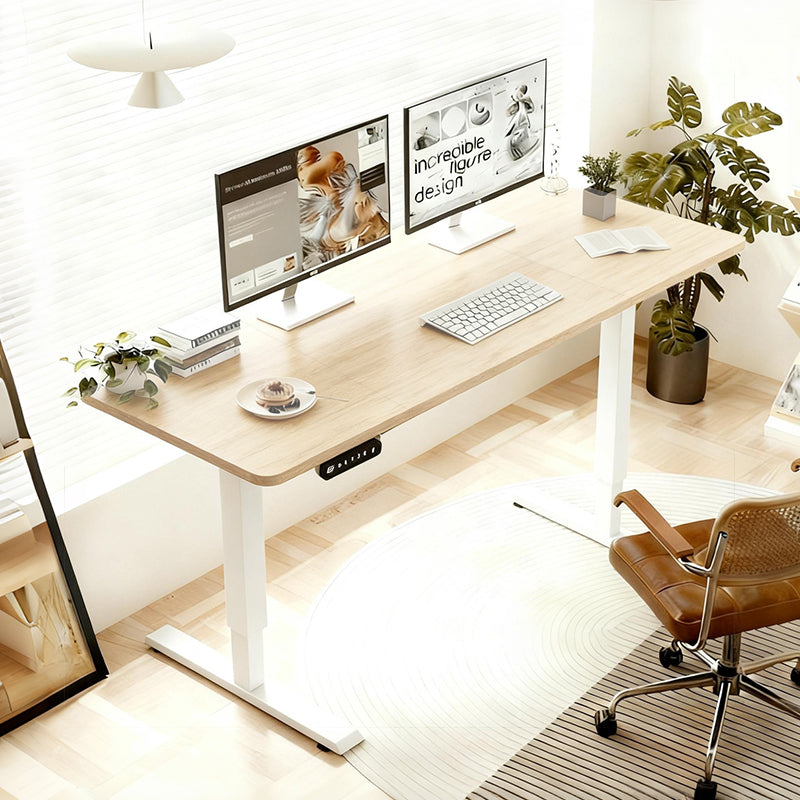Height Adjustable Standing Desk with Charging Station, 55 in, Oak