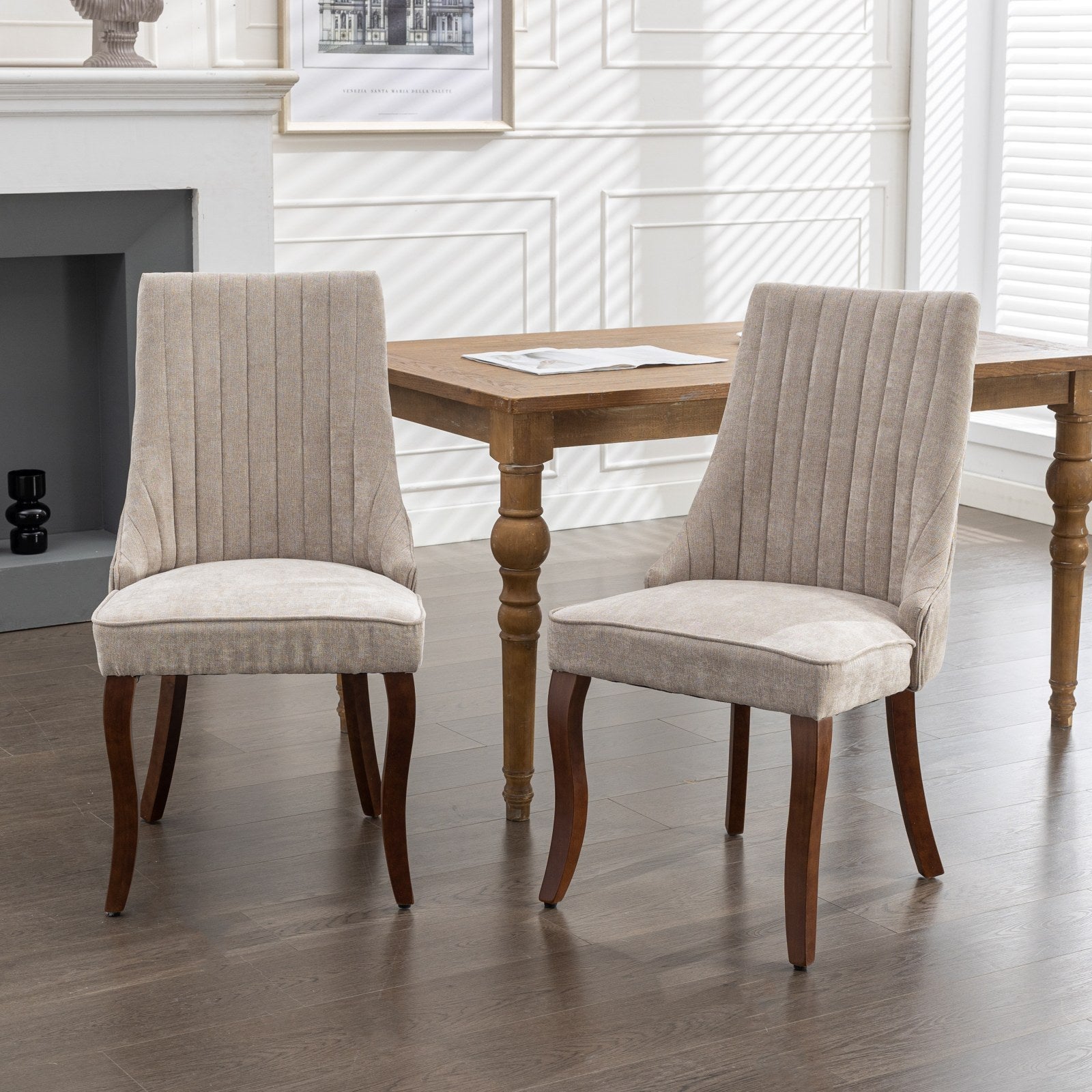 Velvet Dining Chairs Set of 2, Cream Channel-Tufted Back