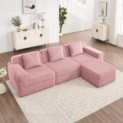 Boneless Couch – 3 Seater with Ottoman, Pink