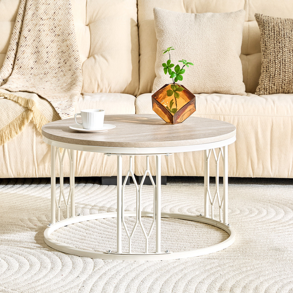 White Round Coffee Table, 27.5 in