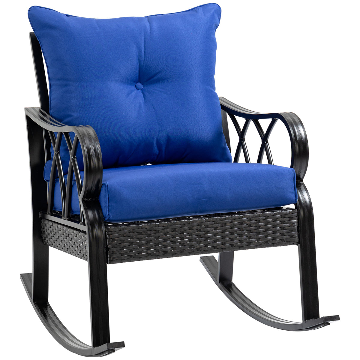 Blue Aluminum Outdoor Rocking Chair with Cushions