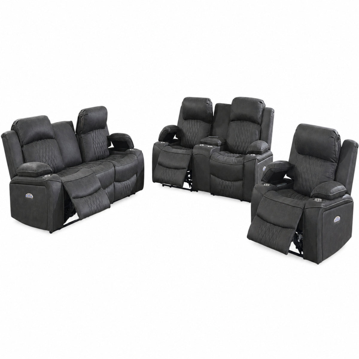 Charcoal Vegan Leather Power Reclining 3-Piece Living Room Set