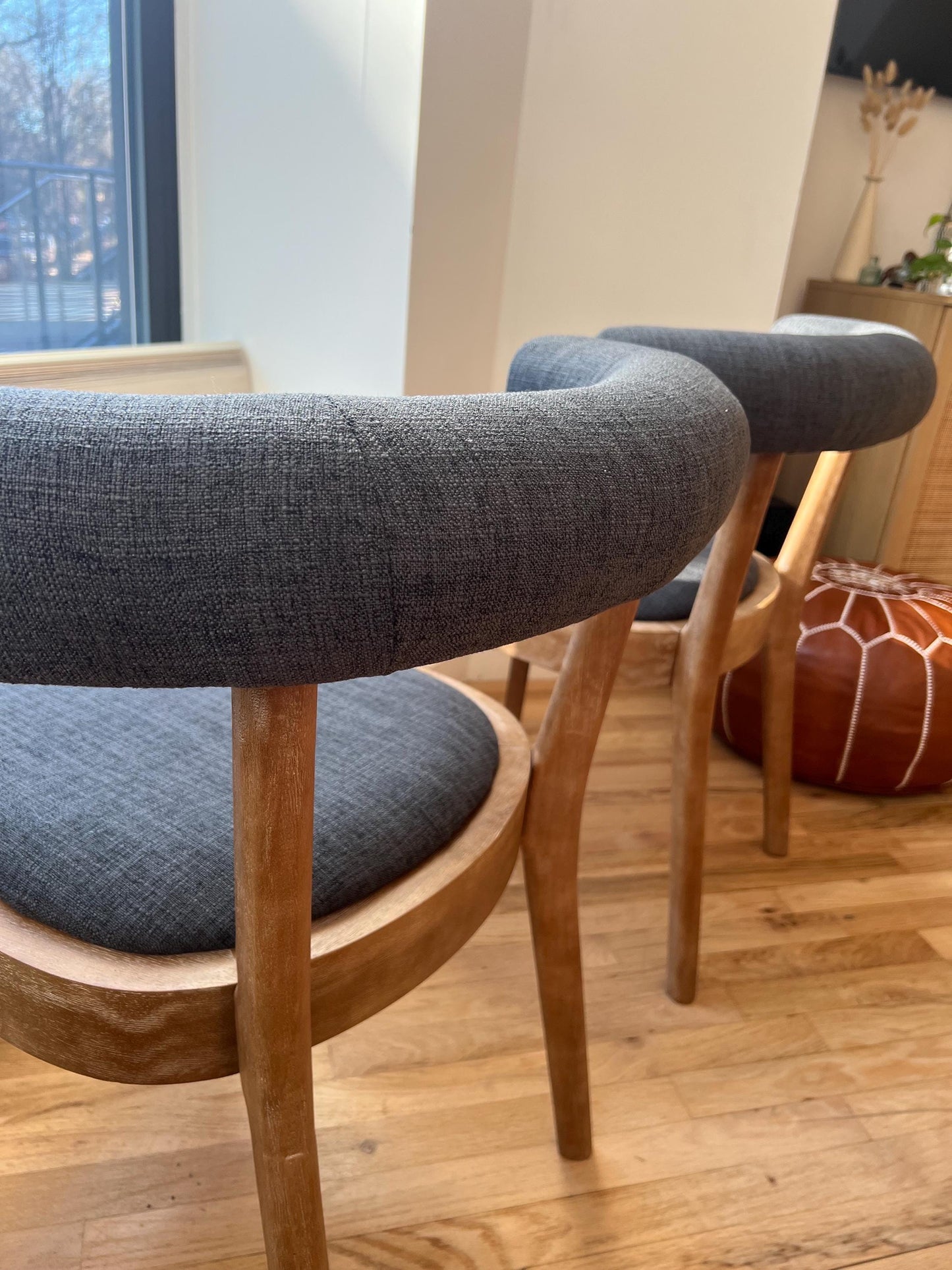 Solid Wood & Navy Upholstery Dining Chair Set of 2