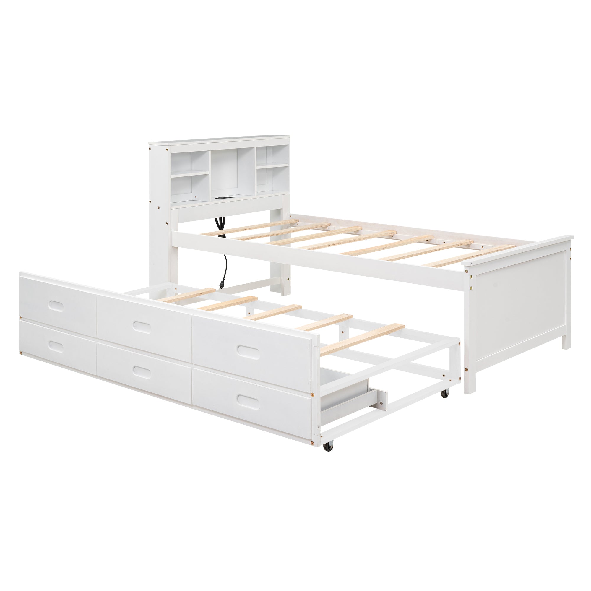 Twin Storage Bed with 3 Drawers, Trundle and USB Headboard