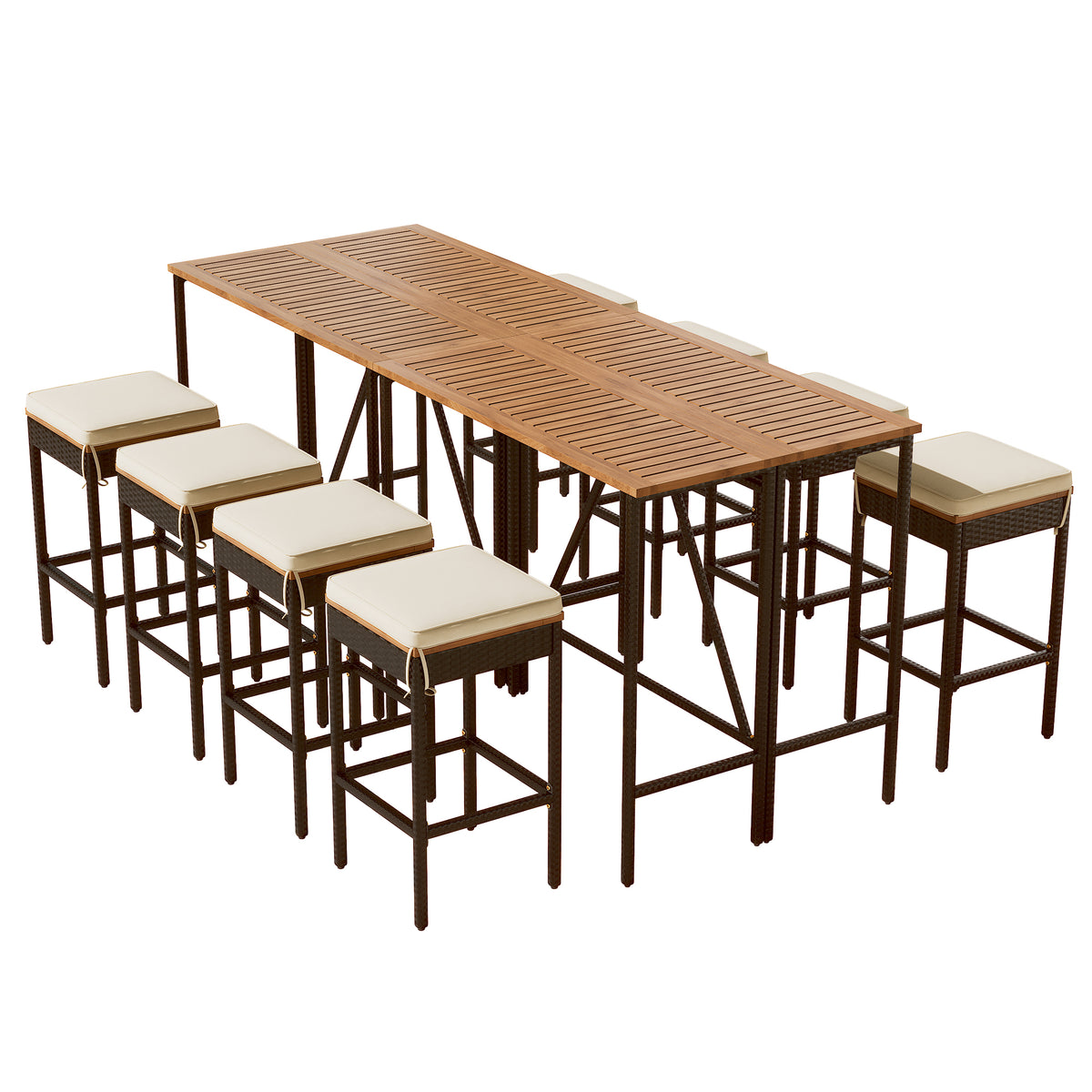Solid Wood Outdoor Bar Set for 8