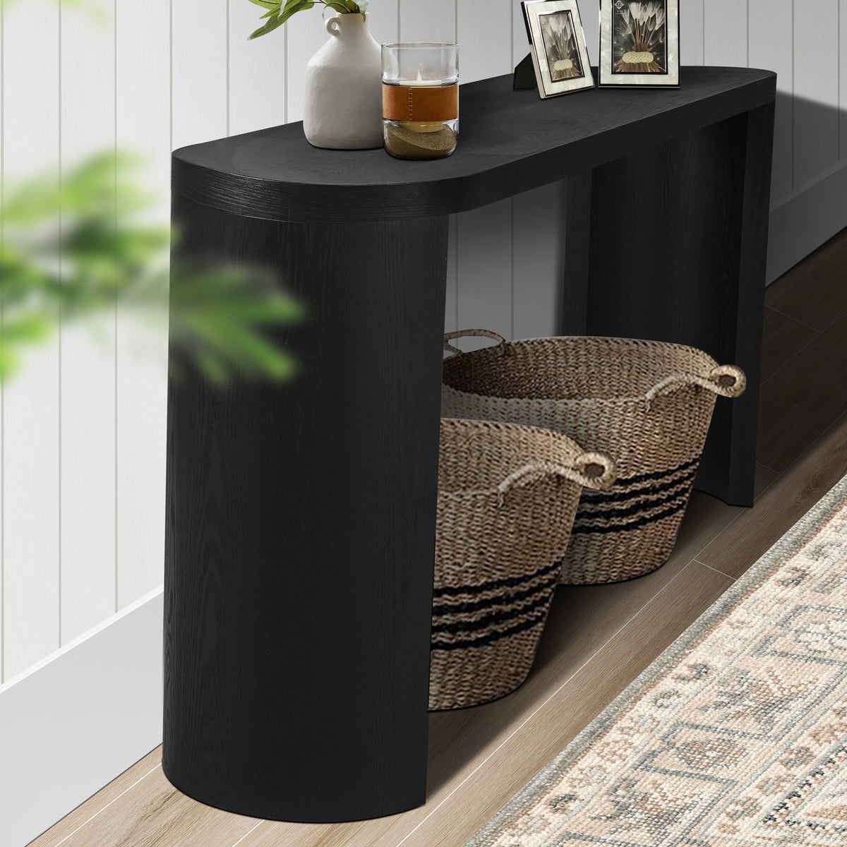 Black Oval Entryway Console Table, 60 in Wide