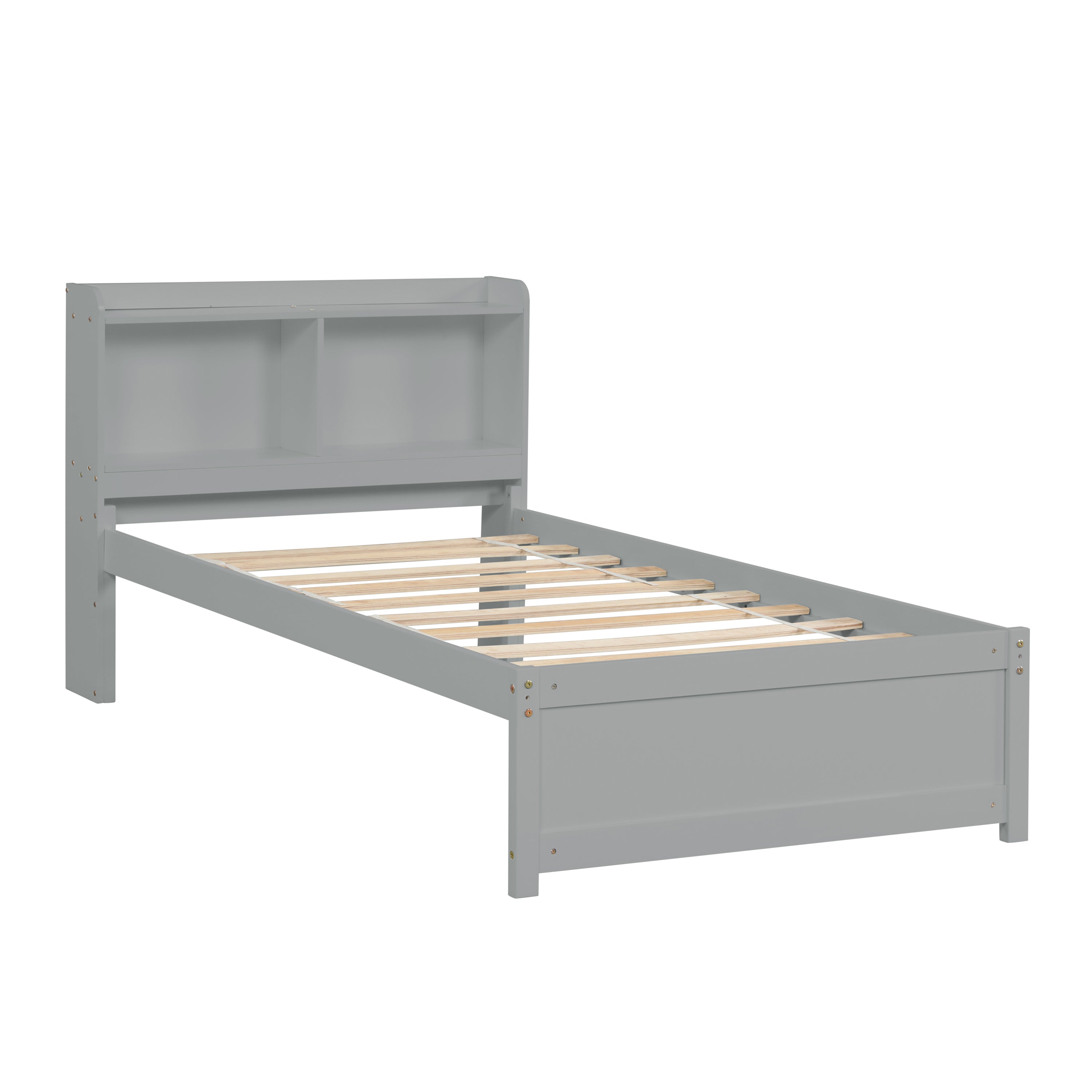 Twin Trundle Bed Frame in Gray Pine, 10 Slat Base