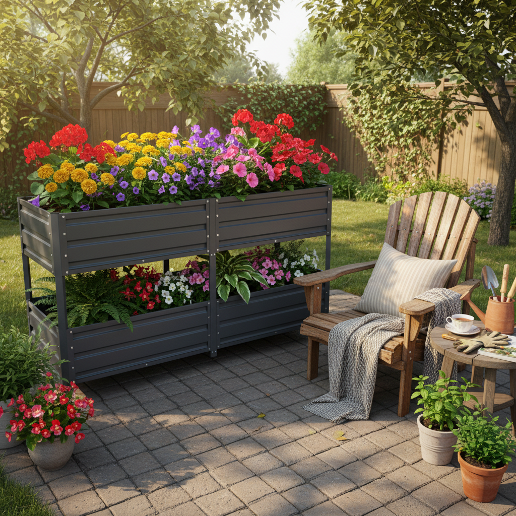 Gray Metal Raised Garden Bed